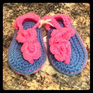 Crocheted Pink & Blue Flower Sandals